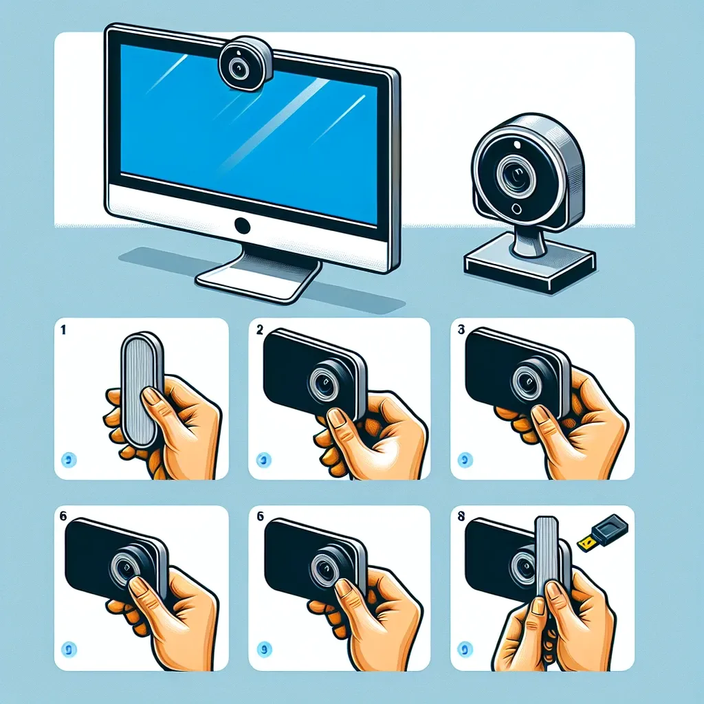 "Step-by-step guide on how to install a webcam privacy shutter, featuring a close-up image of the shutter being attached to a laptop camera."